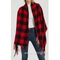 Winter Soft warm plaid knitted scarf with tassel